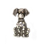 Silver Dog with Crystals Brooch
